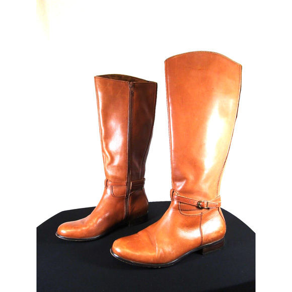 Corso Como Cognac Brown Leather Zip Knee High Riding Boots Women 7.5 M - Picture 1 of 10